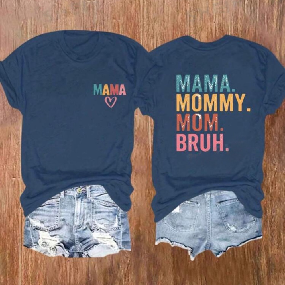 Womens Mama Mommy Ma Bruh Graphic T NEW blue w/ pastel colors sz Large